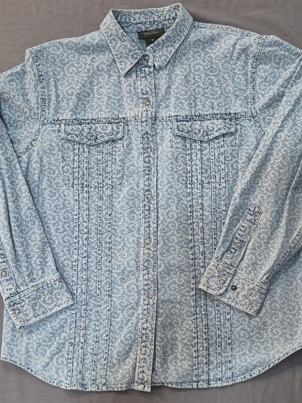 Lauren Jeans ( Ralph Lauren ) Floral Denim Button-Up Shirt